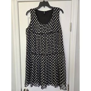Milano Womens Black White Polka Dot Tiered Chiffon Shift Dress Size 10 Side Zip